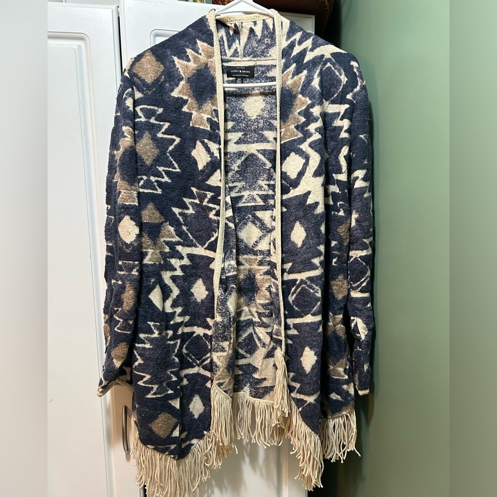 Lucky Brand Navy and Cream Patterned Cardigan